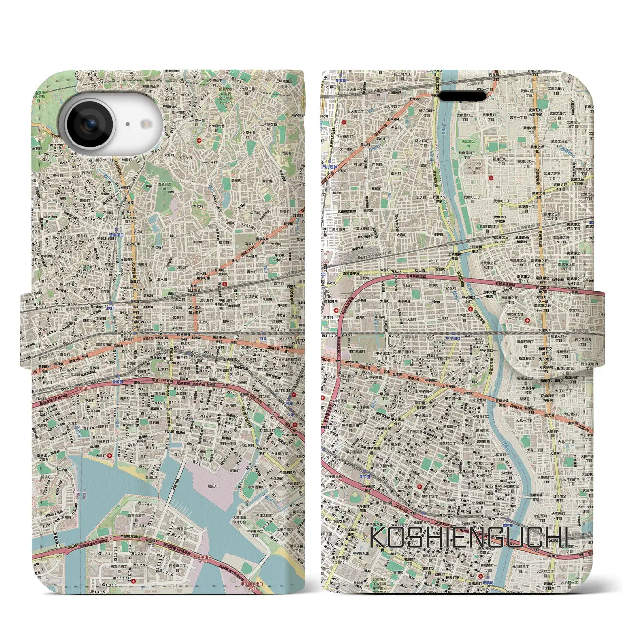 【甲子園口（兵庫県）】地図柄iPhoneケース（手帳タイプ）