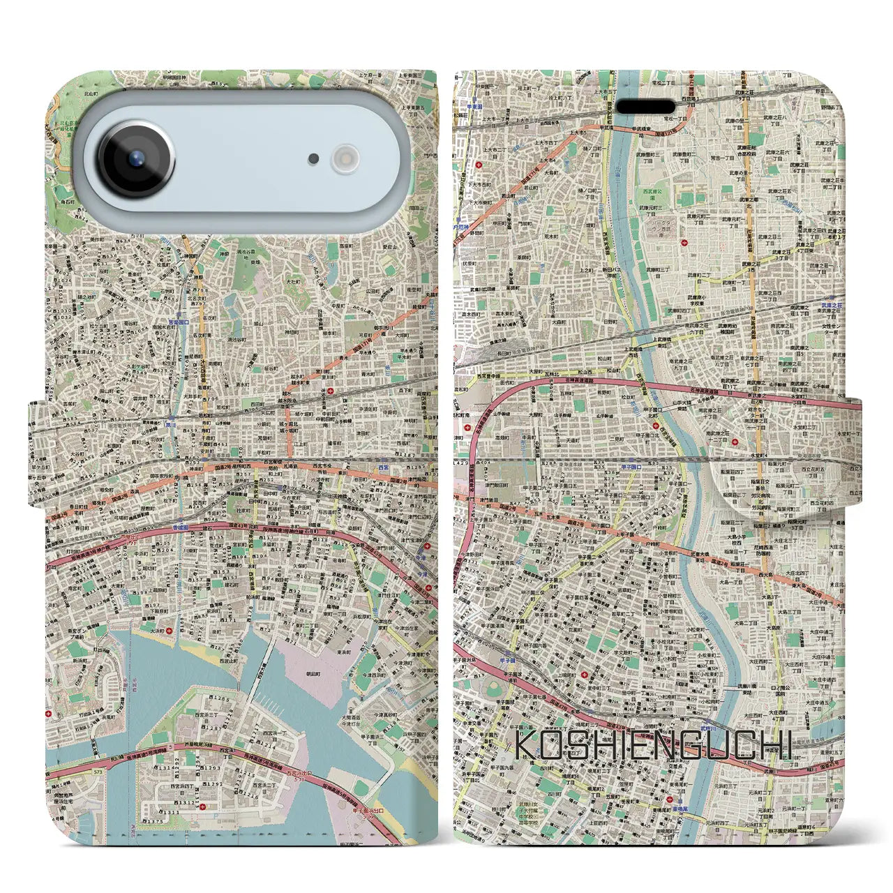 【甲子園口（兵庫県）】地図柄iPhoneケース（手帳タイプ）