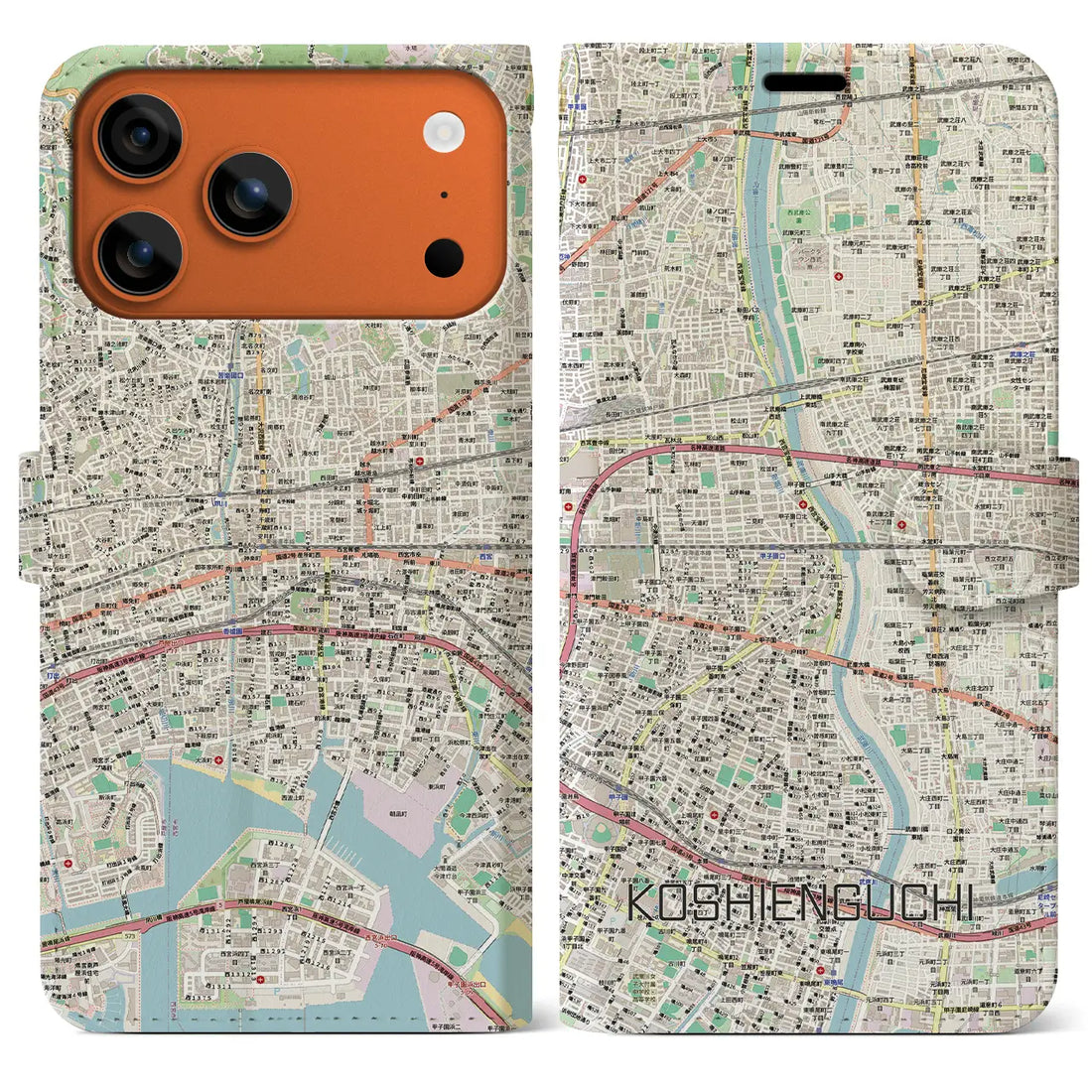 【甲子園口（兵庫県）】地図柄iPhoneケース（手帳タイプ）ナチュラル・iPhone 17 Pro Max 用