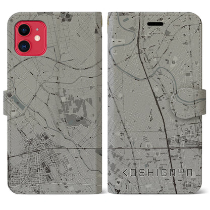 【越谷（埼玉県）】地図柄iPhoneケース（手帳タイプ）モノトーン・iPhone 11 用