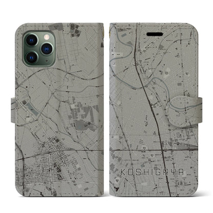 【越谷（埼玉県）】地図柄iPhoneケース（手帳タイプ）モノトーン・iPhone 11 Pro 用