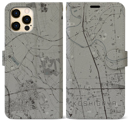 【越谷（埼玉県）】地図柄iPhoneケース（手帳タイプ）モノトーン・iPhone 12 Pro Max 用