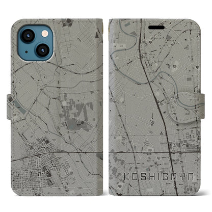 【越谷（埼玉県）】地図柄iPhoneケース（手帳タイプ）モノトーン・iPhone 13 用