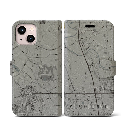 【越谷（埼玉県）】地図柄iPhoneケース（手帳タイプ）モノトーン・iPhone 13 mini 用