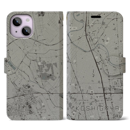 【越谷（埼玉県）】地図柄iPhoneケース（手帳タイプ）モノトーン・iPhone 14 用