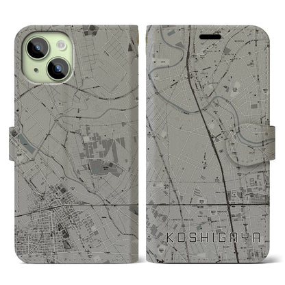 【越谷（埼玉県）】地図柄iPhoneケース（手帳タイプ）モノトーン・iPhone 15 用