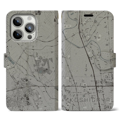 【越谷（埼玉県）】地図柄iPhoneケース（手帳タイプ）モノトーン・iPhone 15 Pro 用