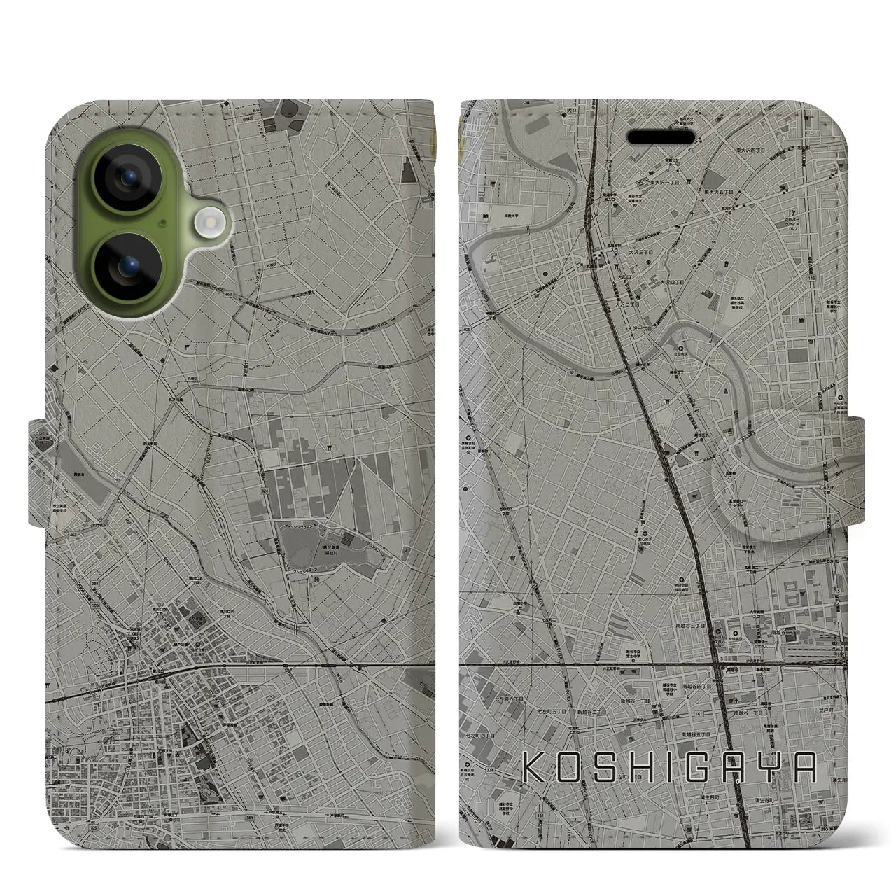 【越谷（埼玉県）】地図柄iPhoneケース（手帳タイプ）