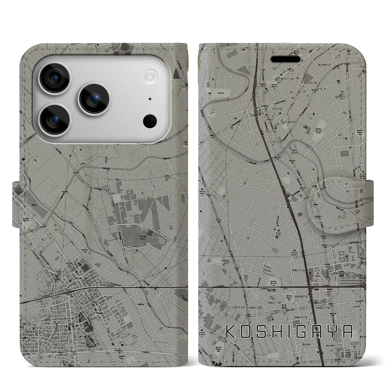 【越谷（埼玉県）】地図柄iPhoneケース（手帳タイプ）