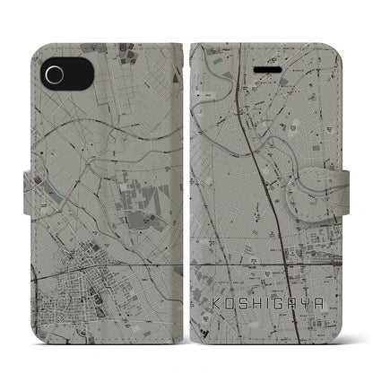 【越谷（埼玉県）】地図柄iPhoneケース（手帳タイプ）モノトーン・iPhone SE（第3 / 第2世代） / 8 / 7 / 6s / 6 用