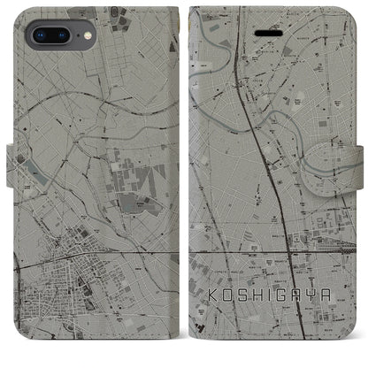 【越谷（埼玉県）】地図柄iPhoneケース（手帳タイプ）モノトーン・iPhone 8Plus /7Plus / 6sPlus / 6Plus 用