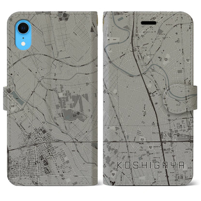 【越谷（埼玉県）】地図柄iPhoneケース（手帳タイプ）モノトーン・iPhone XR 用