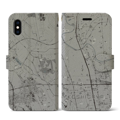 【越谷（埼玉県）】地図柄iPhoneケース（手帳タイプ）モノトーン・iPhone XS / X 用