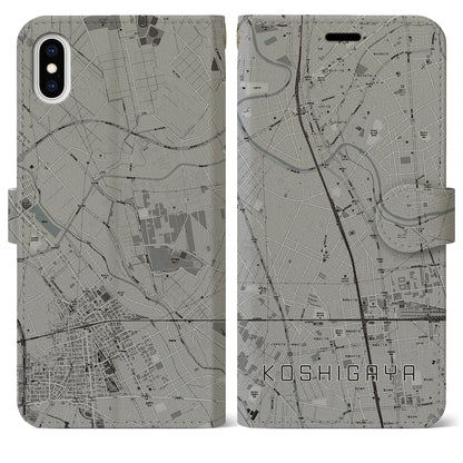 【越谷（埼玉県）】地図柄iPhoneケース（手帳タイプ）モノトーン・iPhone XS Max 用