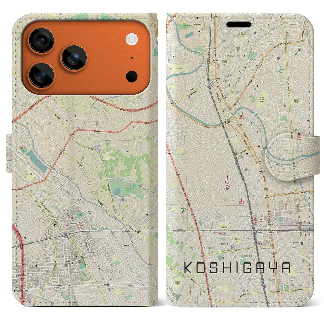 【越谷（埼玉県）】地図柄iPhoneケース（手帳タイプ）