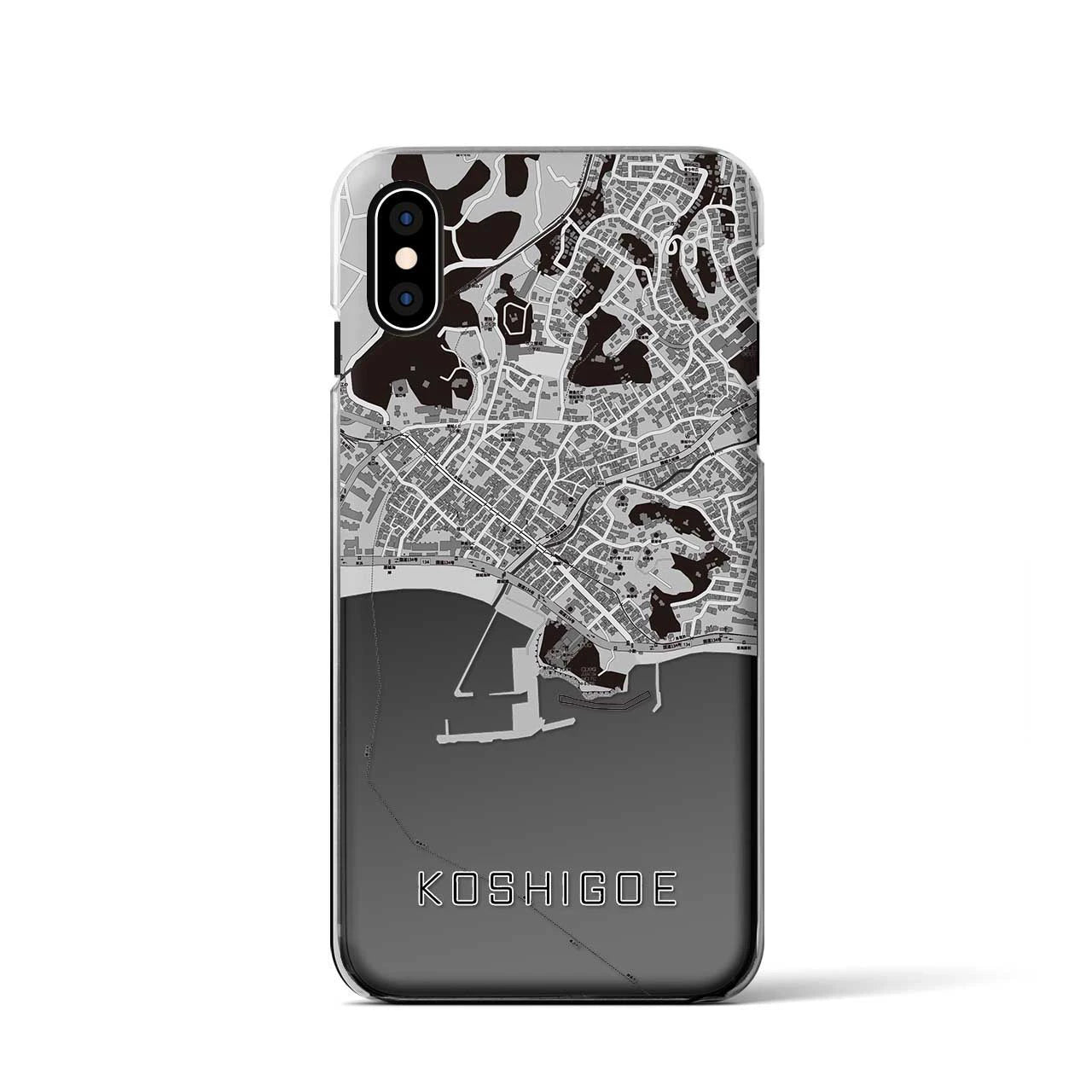 【腰越（神奈川県）】地図柄iPhoneケース（クリアタイプ）モノトーン・iPhone XS / X 用