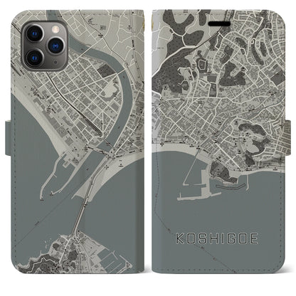 【腰越（神奈川県）】地図柄iPhoneケース（手帳タイプ）モノトーン・iPhone 11 Pro Max 用