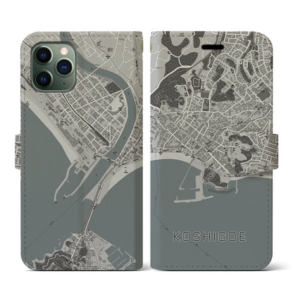 【腰越（神奈川県）】地図柄iPhoneケース（手帳タイプ）モノトーン・iPhone 11 Pro 用