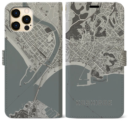 【腰越（神奈川県）】地図柄iPhoneケース（手帳タイプ）モノトーン・iPhone 12 Pro Max 用