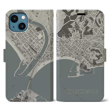 【腰越（神奈川県）】地図柄iPhoneケース（手帳タイプ）モノトーン・iPhone 13 用