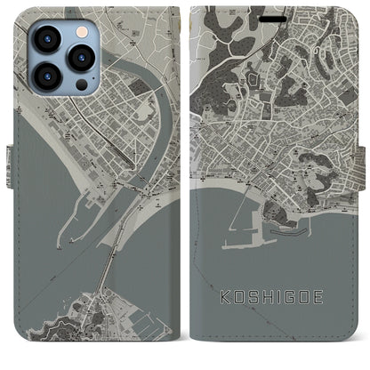 【腰越（神奈川県）】地図柄iPhoneケース（手帳タイプ）モノトーン・iPhone 13 Pro Max 用