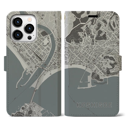 【腰越（神奈川県）】地図柄iPhoneケース（手帳タイプ）モノトーン・iPhone 13 Pro 用