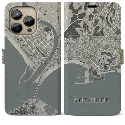 【腰越（神奈川県）】地図柄iPhoneケース（手帳タイプ）モノトーン・iPhone 14 Pro Max 用