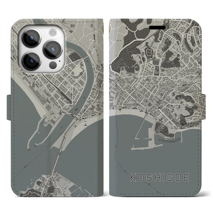 【腰越（神奈川県）】地図柄iPhoneケース（手帳タイプ）モノトーン・iPhone 14 Pro 用