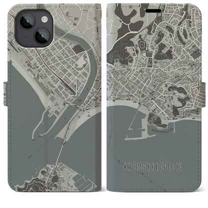 【腰越（神奈川県）】地図柄iPhoneケース（手帳タイプ）モノトーン・iPhone 14 Plus 用