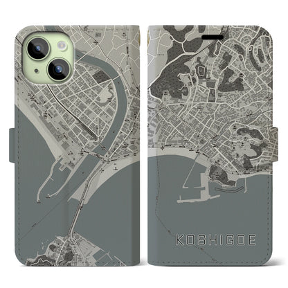 【腰越（神奈川県）】地図柄iPhoneケース（手帳タイプ）モノトーン・iPhone 15 用