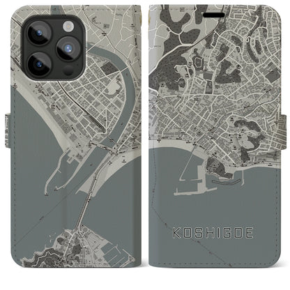 【腰越（神奈川県）】地図柄iPhoneケース（手帳タイプ）モノトーン・iPhone 15 Pro Max 用