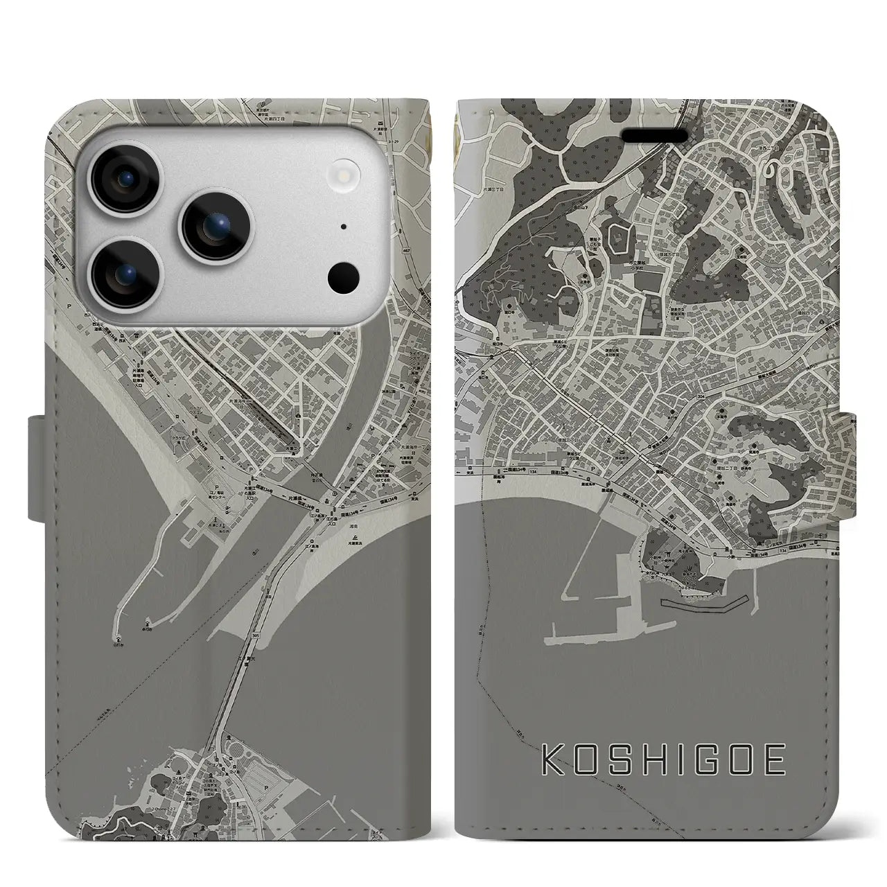 【腰越（神奈川県）】地図柄iPhoneケース（手帳タイプ）