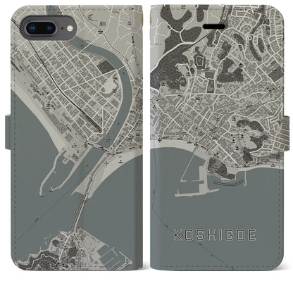 【腰越（神奈川県）】地図柄iPhoneケース（手帳タイプ）モノトーン・iPhone 8Plus /7Plus / 6sPlus / 6Plus 用