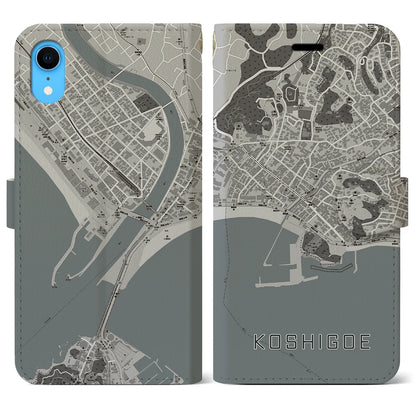 【腰越（神奈川県）】地図柄iPhoneケース（手帳タイプ）モノトーン・iPhone XR 用