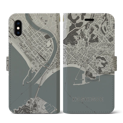 【腰越（神奈川県）】地図柄iPhoneケース（手帳タイプ）モノトーン・iPhone XS / X 用