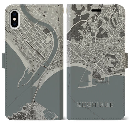 【腰越（神奈川県）】地図柄iPhoneケース（手帳タイプ）モノトーン・iPhone XS Max 用