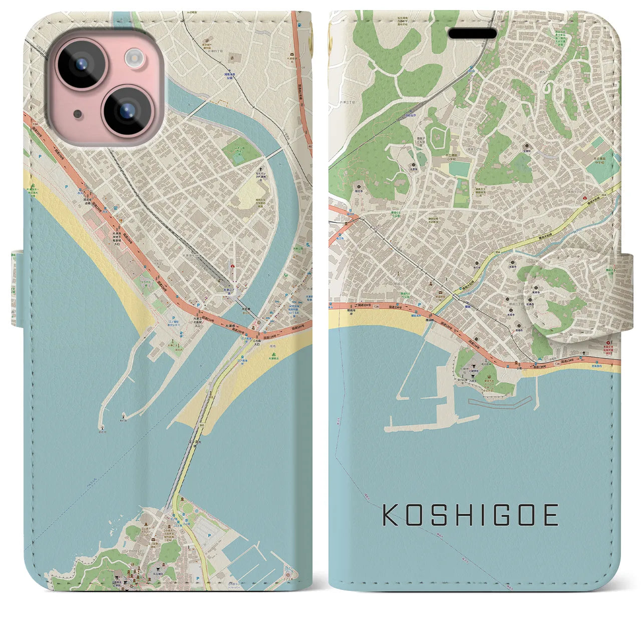 【腰越（神奈川県）】地図柄iPhoneケース（手帳タイプ）