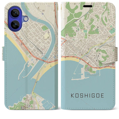 【腰越（神奈川県）】地図柄iPhoneケース（手帳タイプ）ナチュラル・iPhone 16 Pro Max 用