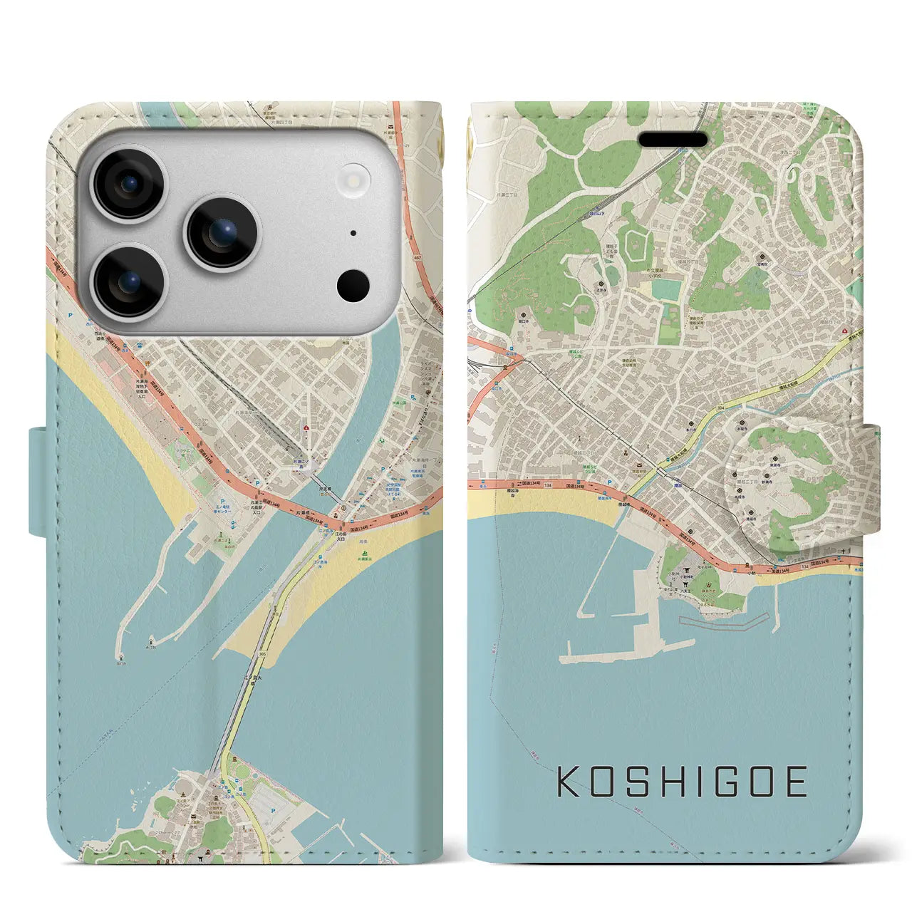 【腰越（神奈川県）】地図柄iPhoneケース（手帳タイプ）