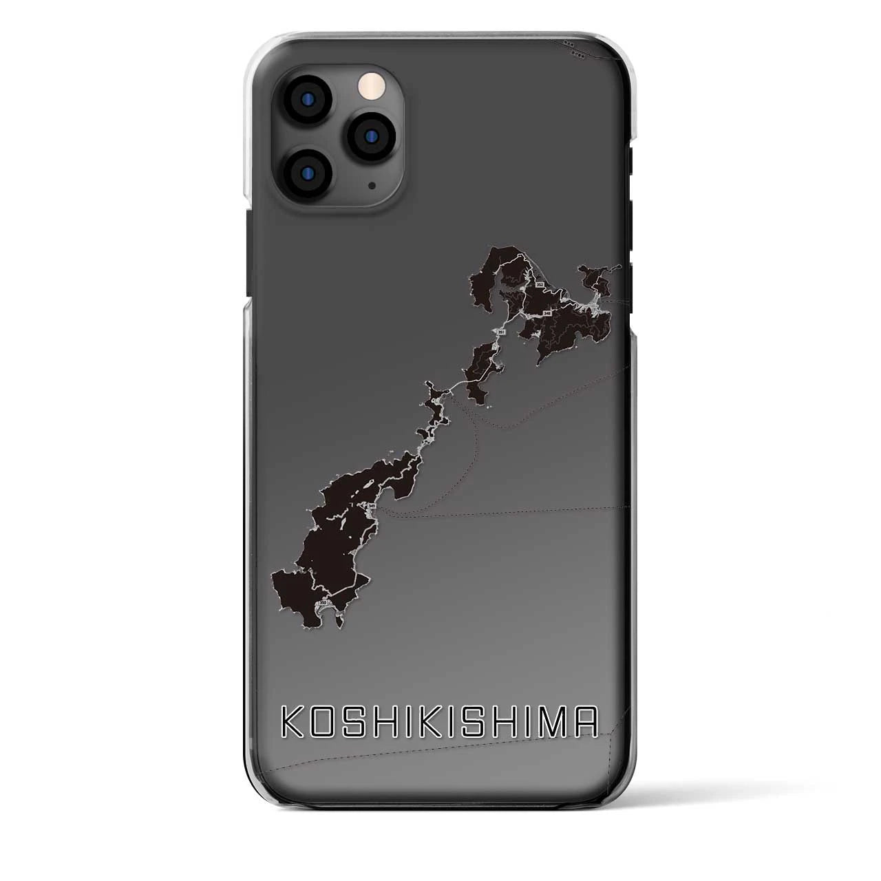 【甑島（鹿児島県）】地図柄iPhoneケース（クリアタイプ）モノトーン・iPhone 11 Pro Max 用