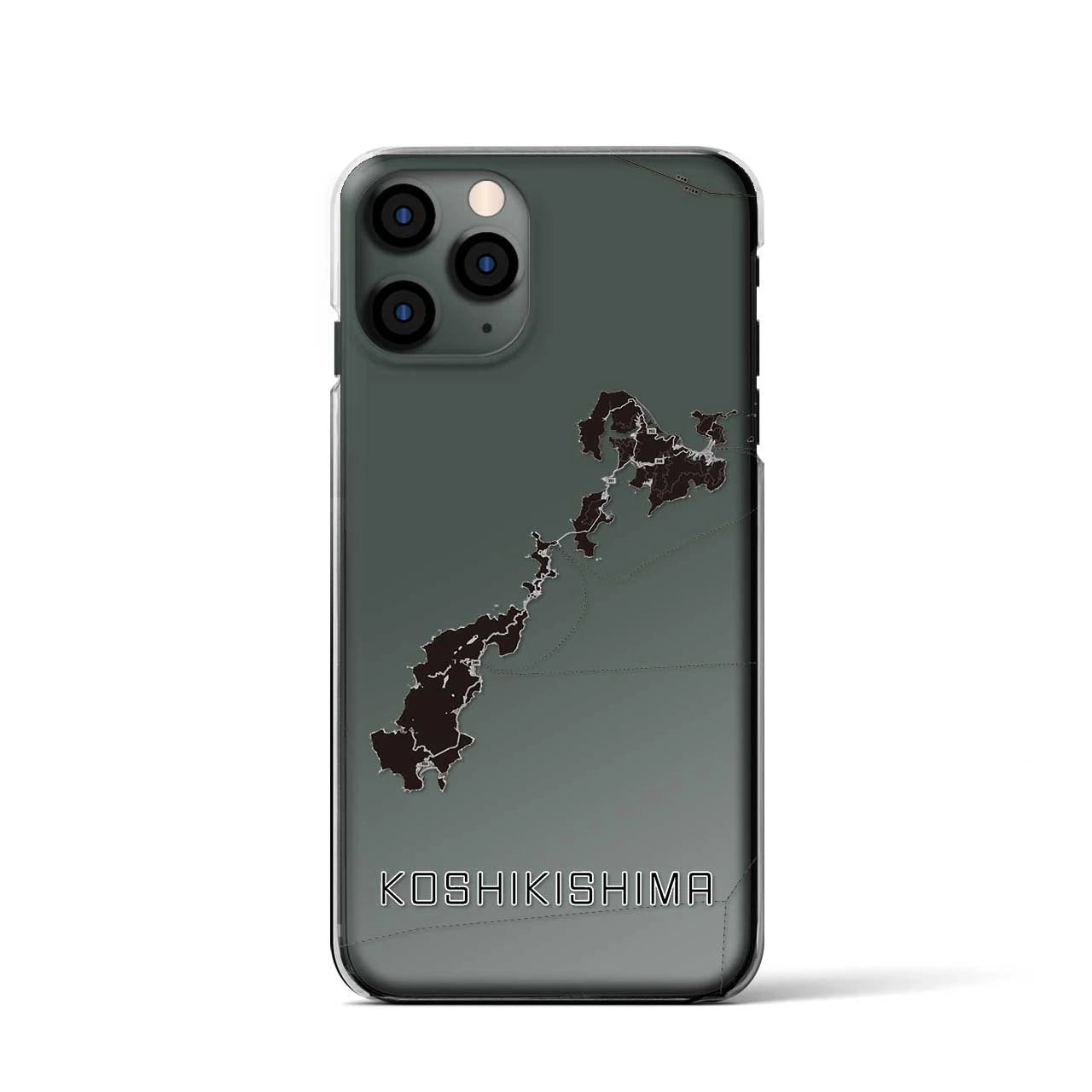 【甑島（鹿児島県）】地図柄iPhoneケース（クリアタイプ）モノトーン・iPhone 11 Pro 用