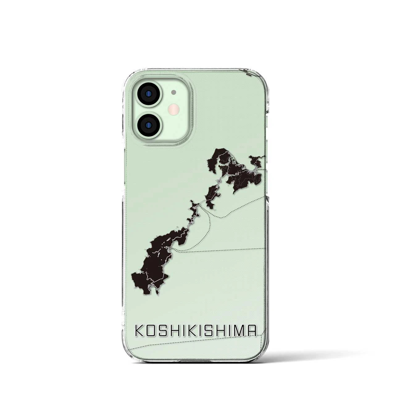 【甑島（鹿児島県）】地図柄iPhoneケース（クリアタイプ）モノトーン・iPhone 12 mini 用