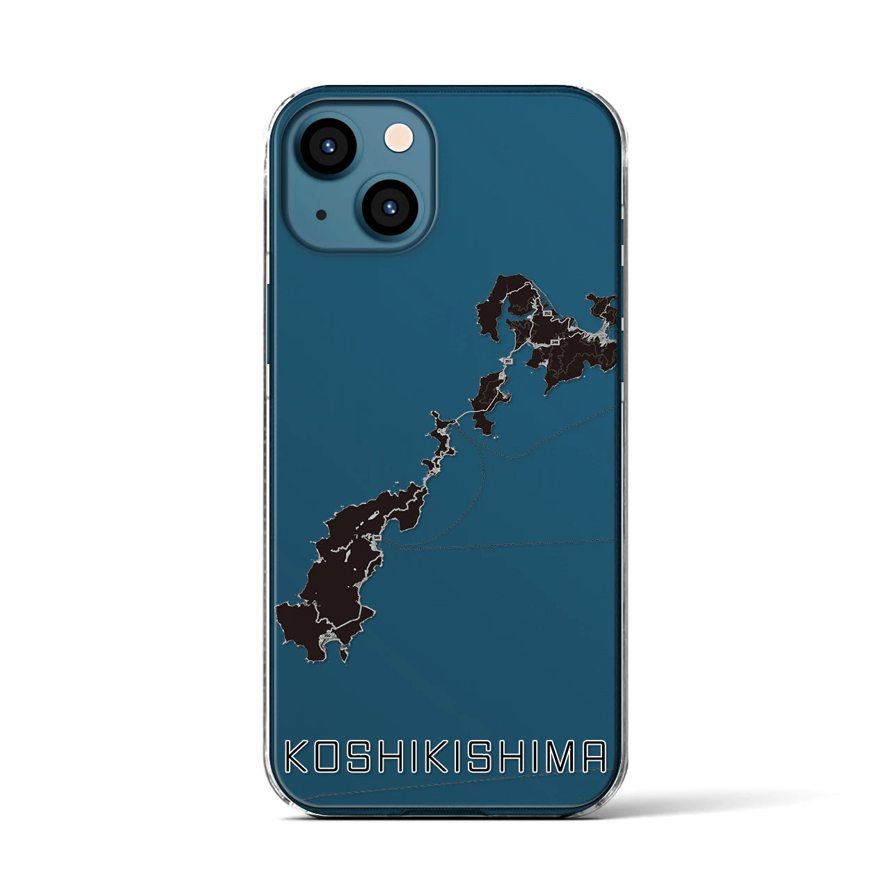 【甑島（鹿児島県）】地図柄iPhoneケース（クリアタイプ）モノトーン・iPhone 13 用