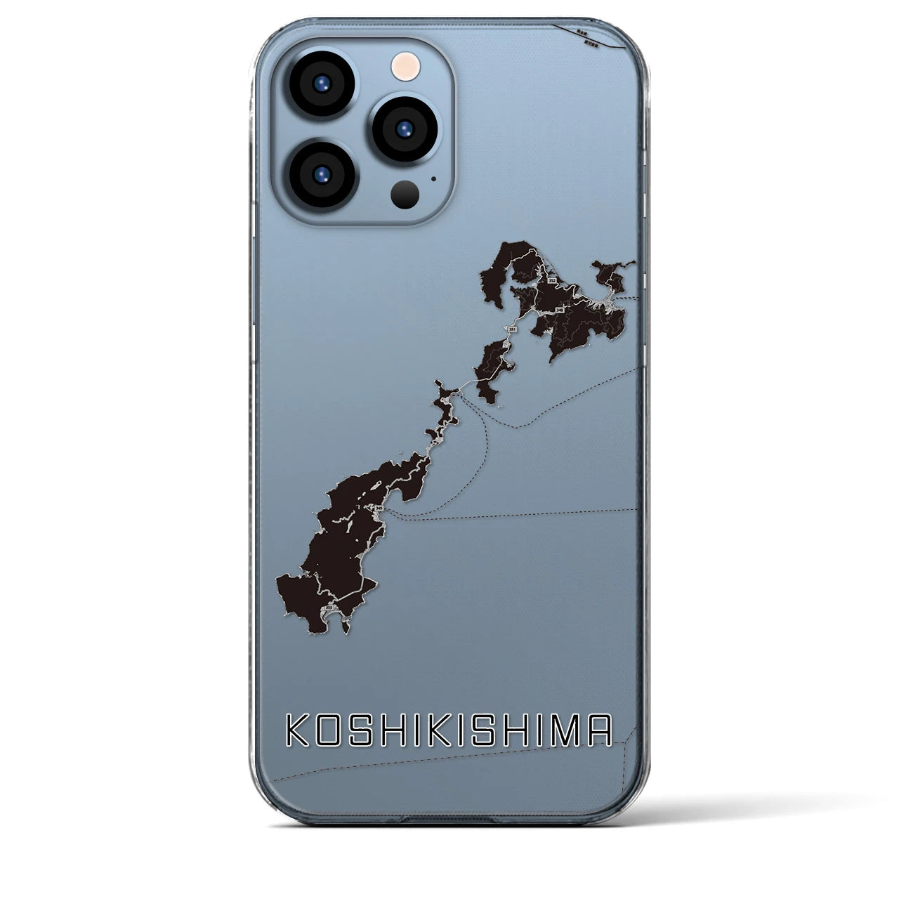 【甑島（鹿児島県）】地図柄iPhoneケース（クリアタイプ）モノトーン・iPhone 13 Pro Max 用