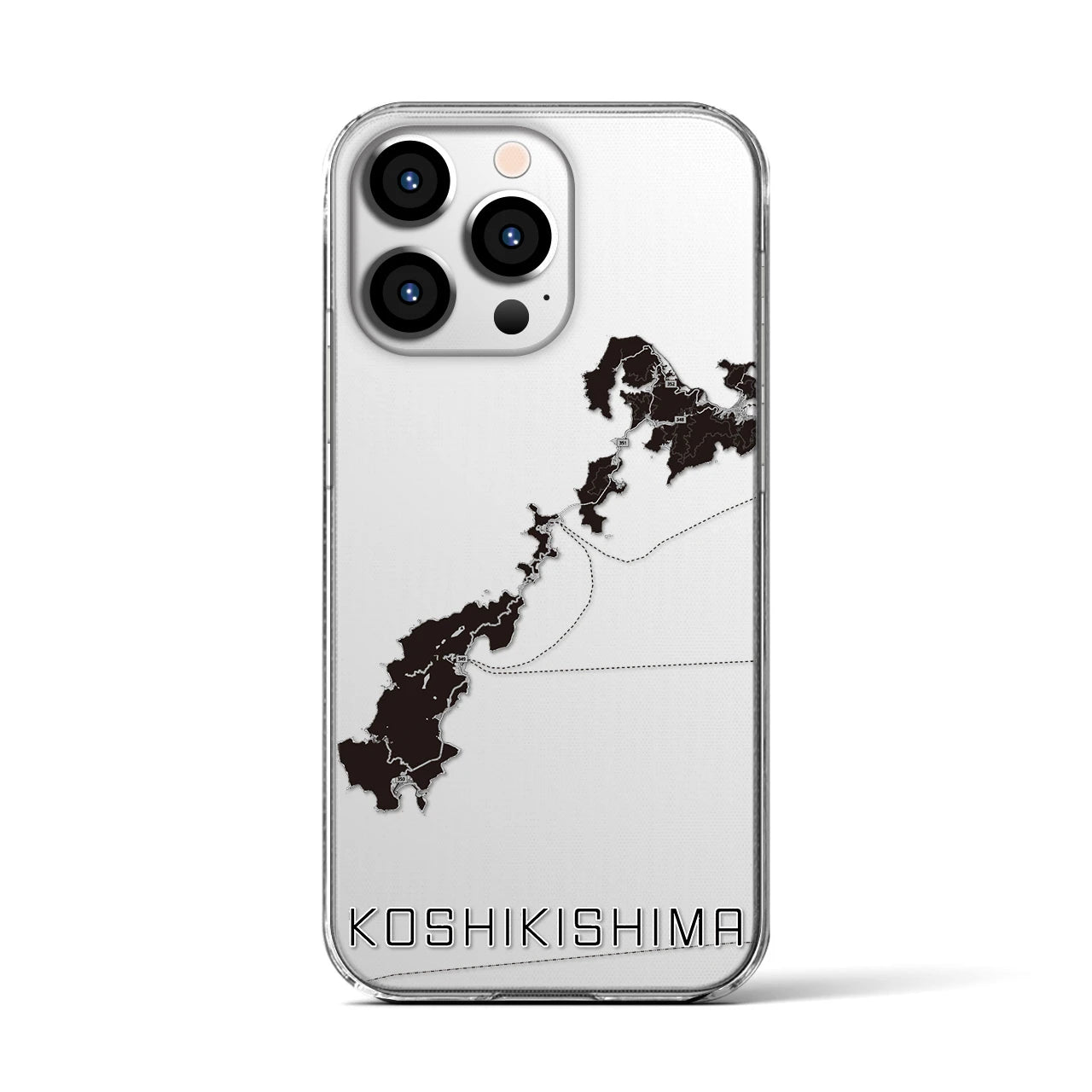 【甑島（鹿児島県）】地図柄iPhoneケース（クリアタイプ）モノトーン・iPhone 13 Pro 用