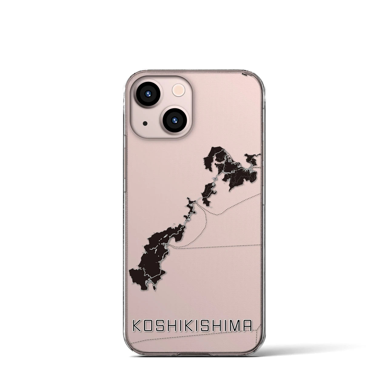 【甑島（鹿児島県）】地図柄iPhoneケース（クリアタイプ）モノトーン・iPhone 13 mini 用