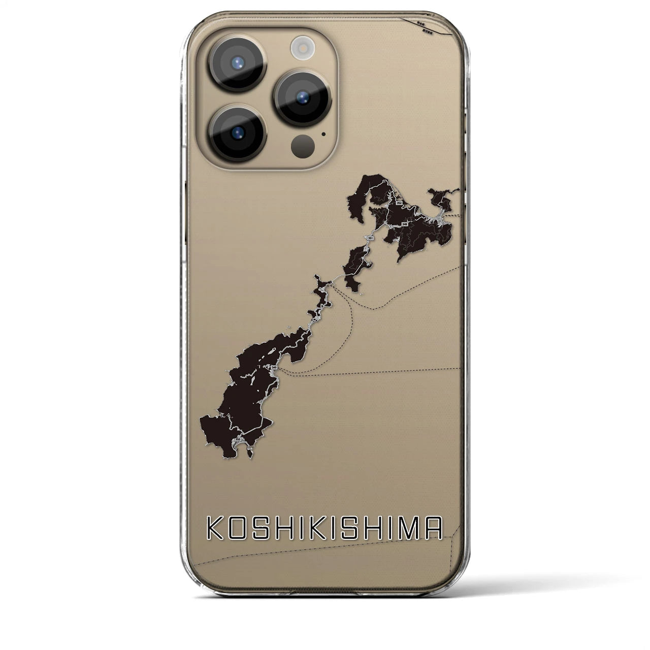 【甑島（鹿児島県）】地図柄iPhoneケース（クリアタイプ）モノトーン・iPhone 14 Pro Max 用