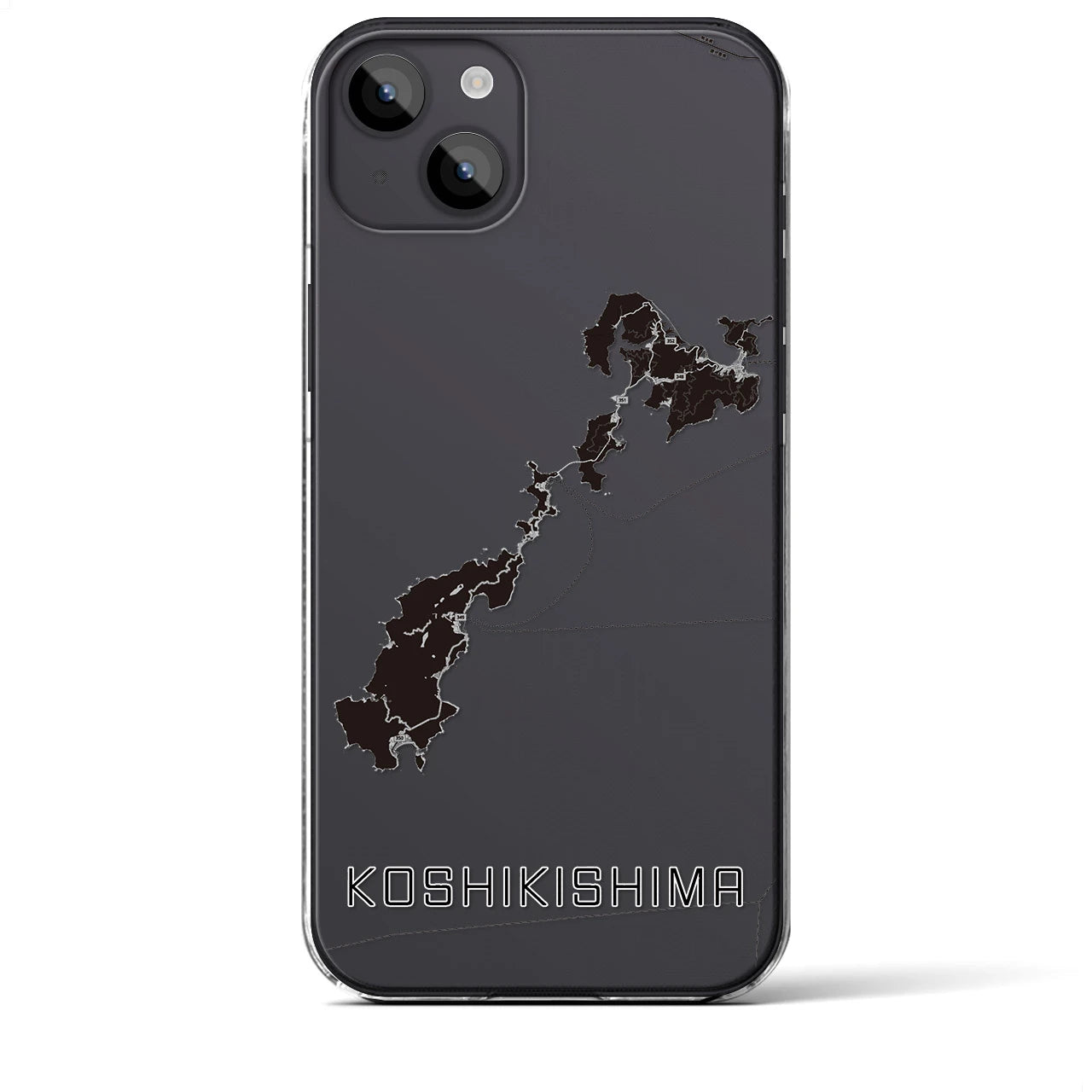 【甑島（鹿児島県）】地図柄iPhoneケース（クリアタイプ）モノトーン・iPhone 14 Plus 用