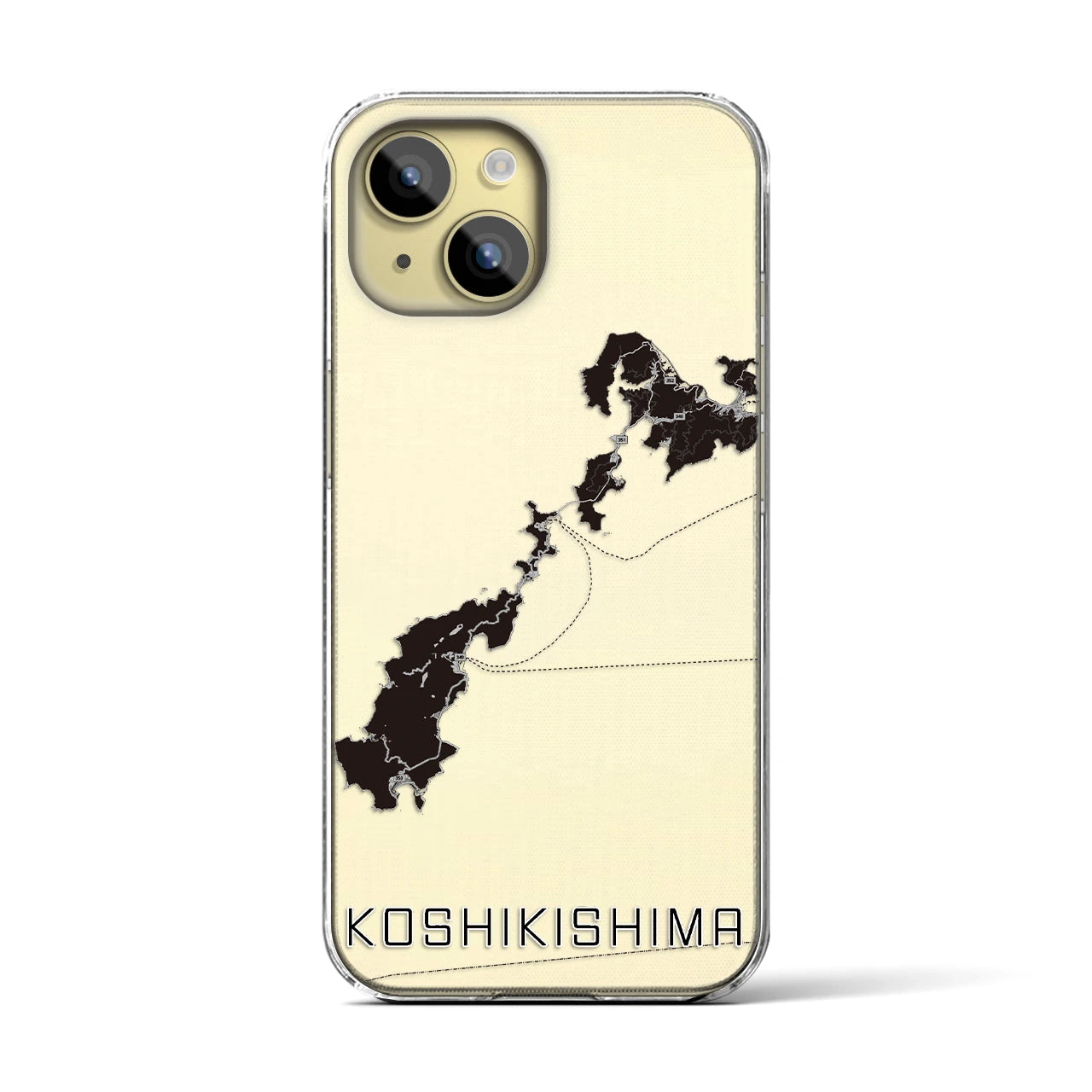 【甑島（鹿児島県）】地図柄iPhoneケース（クリアタイプ）モノトーン・iPhone 15 用