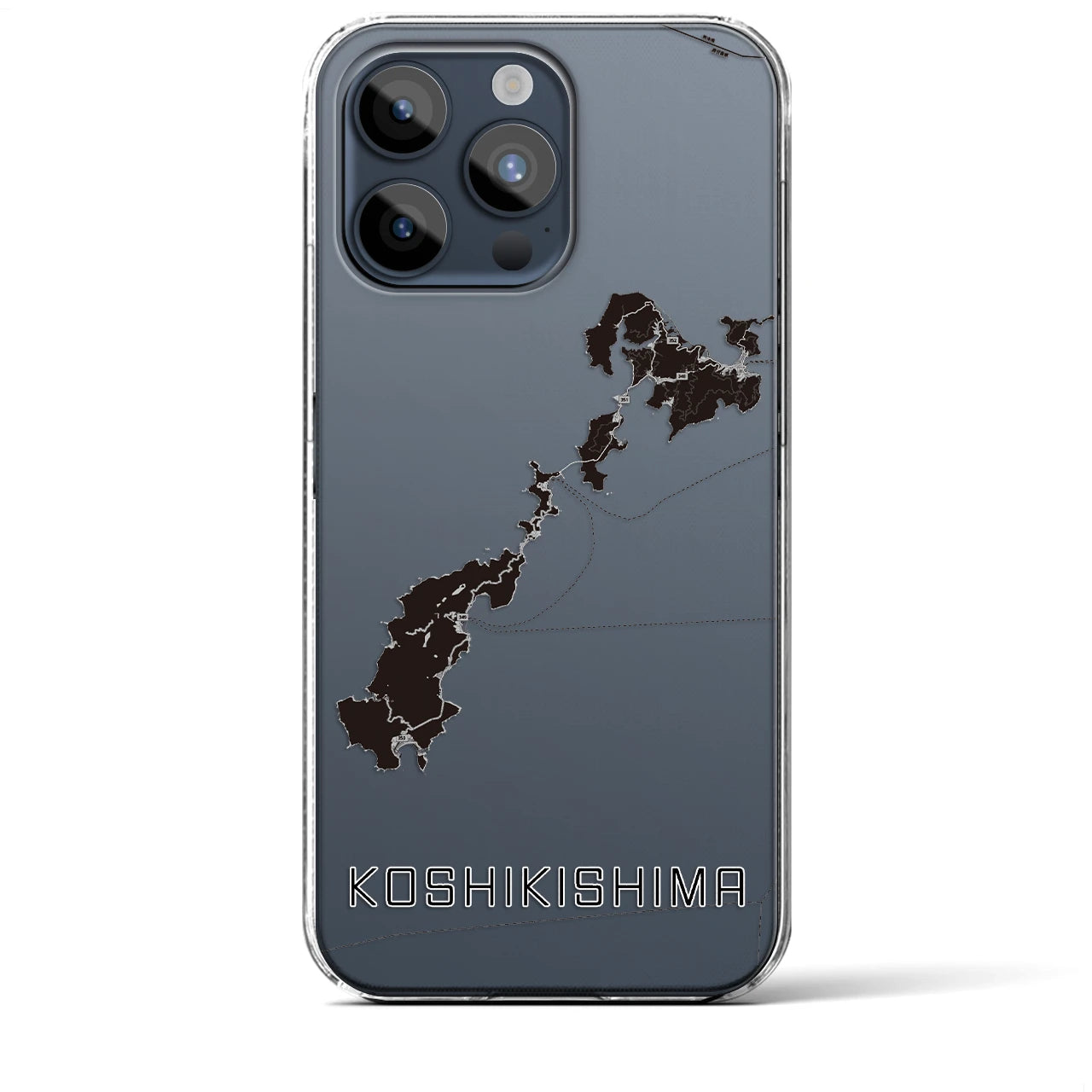 【甑島（鹿児島県）】地図柄iPhoneケース（クリアタイプ）モノトーン・iPhone 15 Pro Max 用